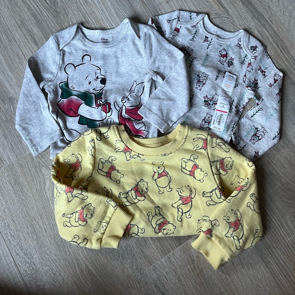 Pooh and Piglet Onesies and Sweater Lot